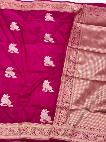 Pink Pure Mulberry Katan Silk Handwoven Banarasi Saree With Banarasi Kadhwa Technique