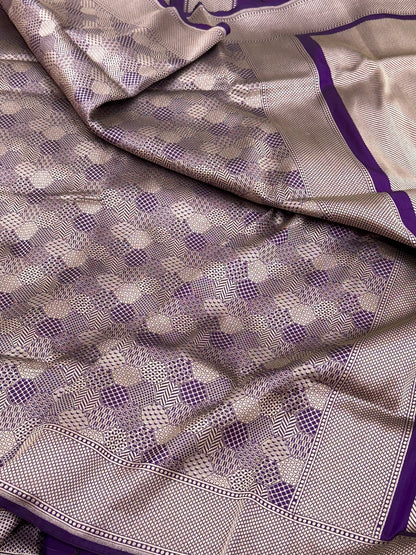 Purple Pure Mulberry Katan Silk Banarasi Brocade Handloom Saree