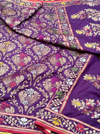 Purple Pure Double Katan Silk Handloom Banarasi Saree |Ektara Weave|