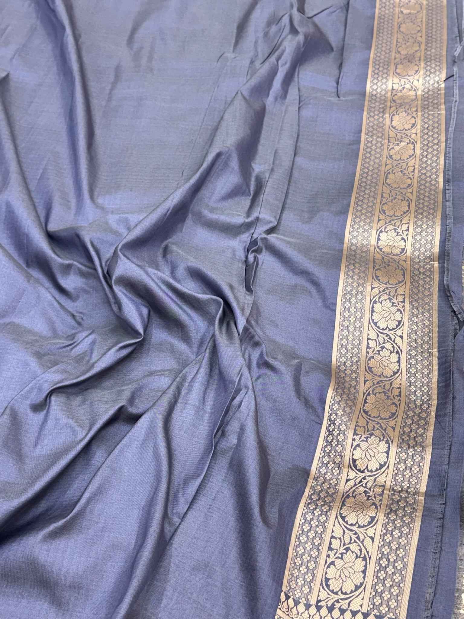 Gray Pure Mulberry katan Silk handloom Banarasi Saree