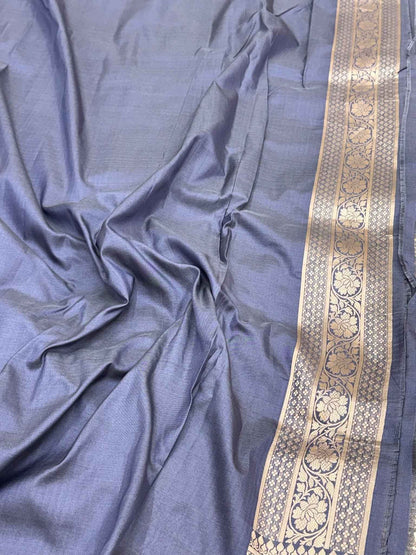Gray Pure Mulberry katan Silk handloom Banarasi Saree