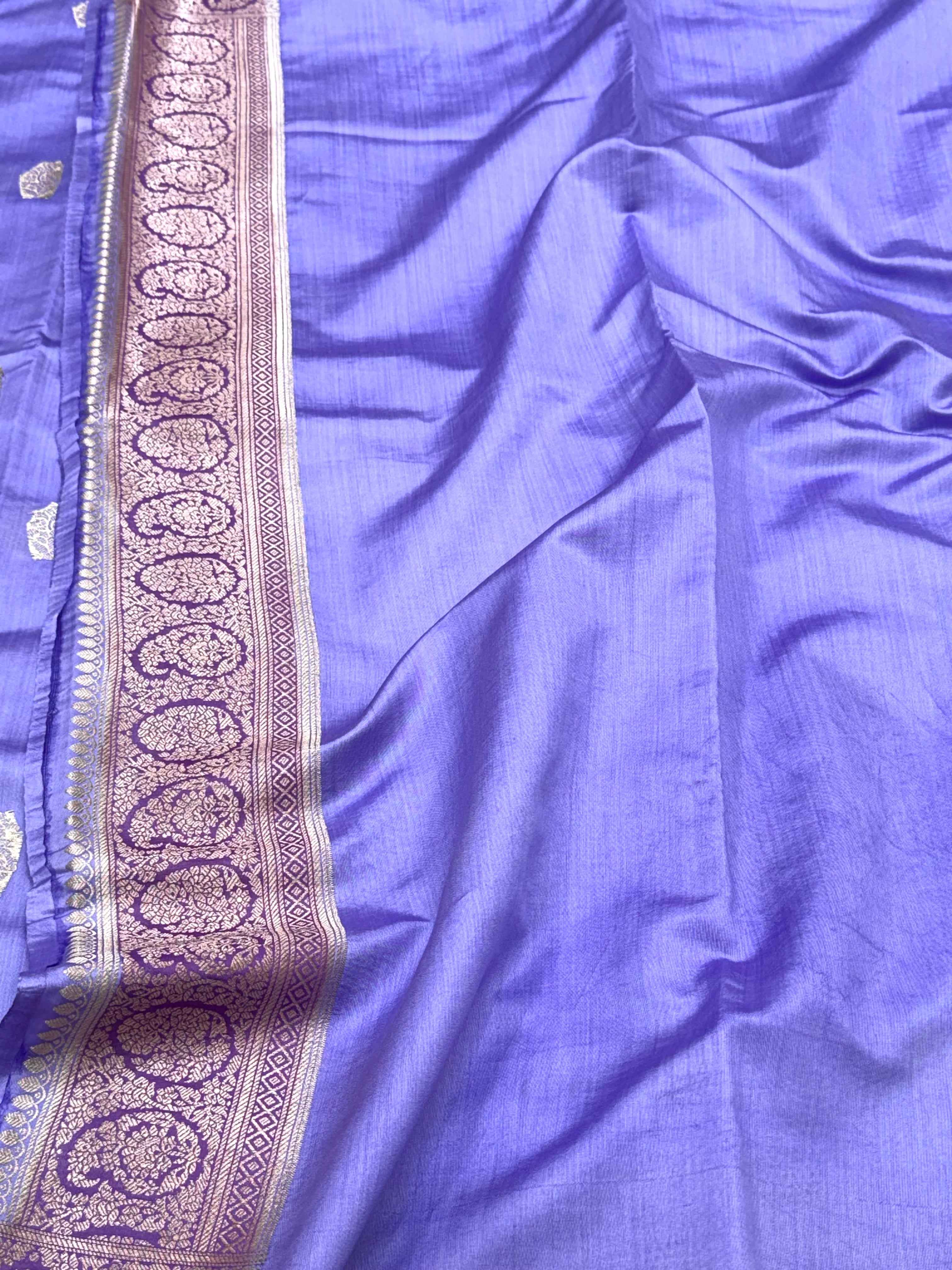 Sky Blue Pure Mulberry Chiniya Silk Handloom Banarasi Saree