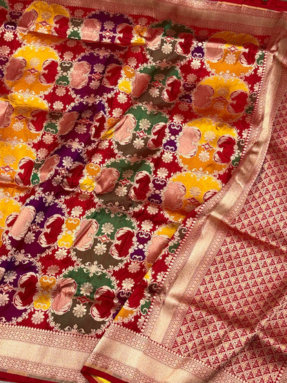 Red Pure Katan Silk Handloom Banarasi Saree | Rangkaat |