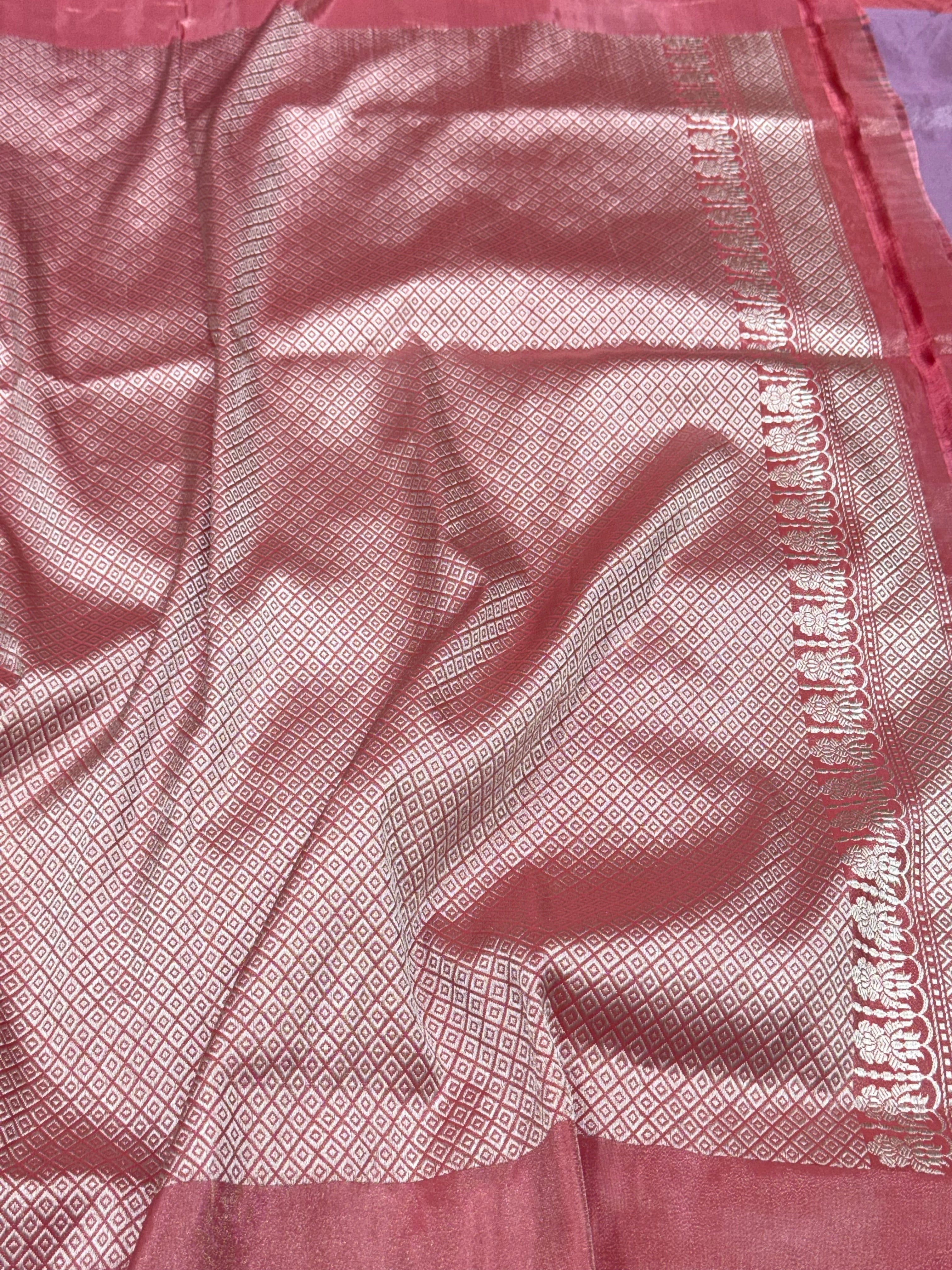 Lavender Pure Double Katan Tissue Silk Handwoven Banarasi Saree