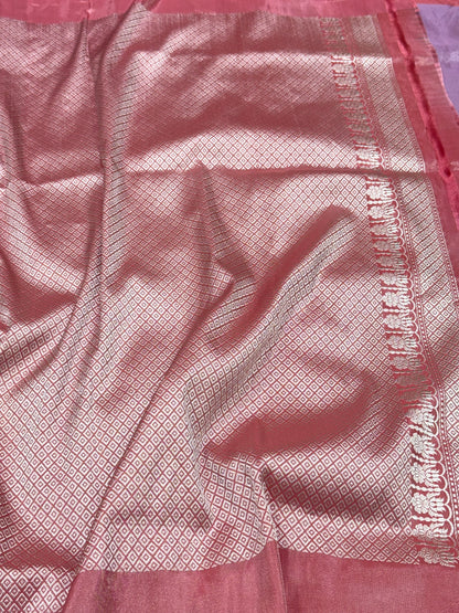 Lavender Pure Double Katan Tissue Silk Handwoven Banarasi Saree