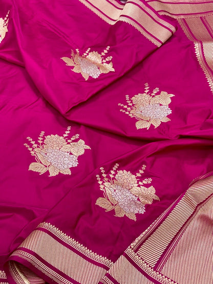 Rani Pink Pure Mulberry Katan Silk Banarasi Saree - Traditional Handwoven Kadhwa Weave