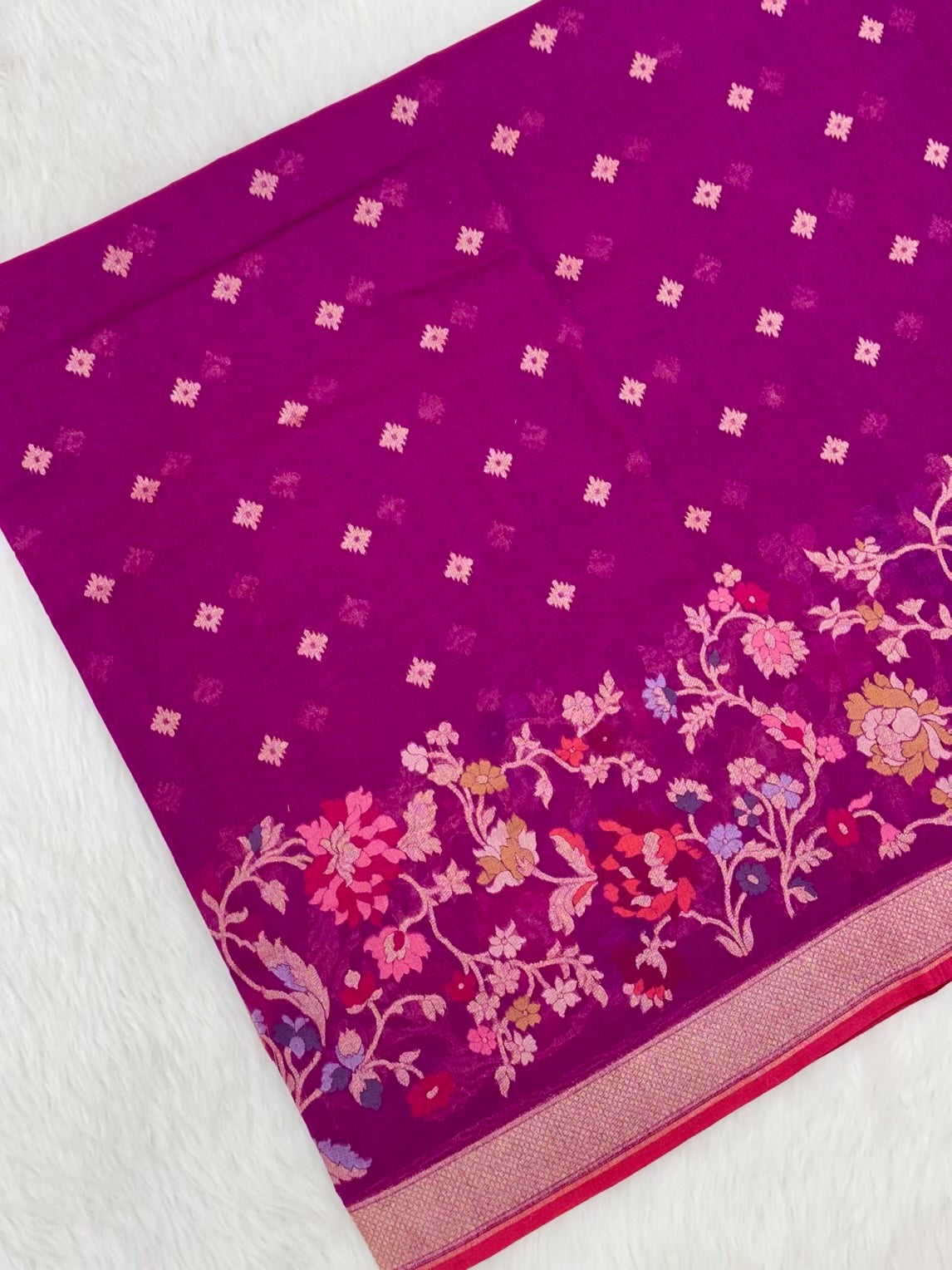 Magenta Purple Pure Muslin Cotton Jamdani Handloom Banarasi Saree |Ektara Weave|