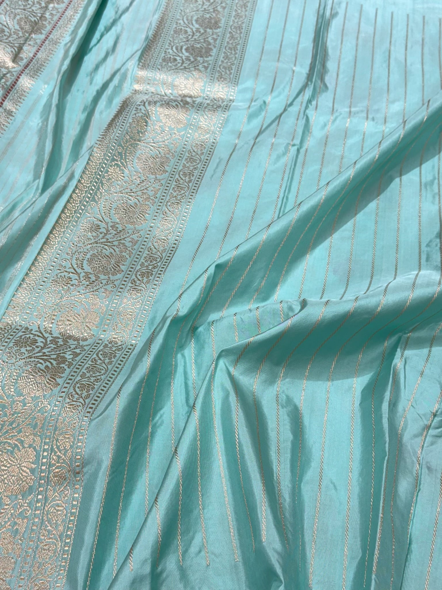 Sky Blue Premium Banarasi Handwoven | Kadhwa Technique | Pure Double Katan Mulberry Silk Saree