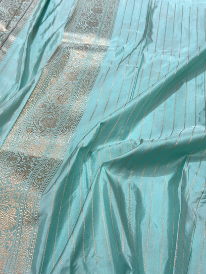 Sky Blue Premium Banarasi Handwoven | Kadhwa Technique | Pure Double Katan Mulberry Silk Saree