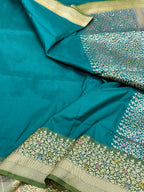 Teal Green Katan Silk Pure Handwoven Saree