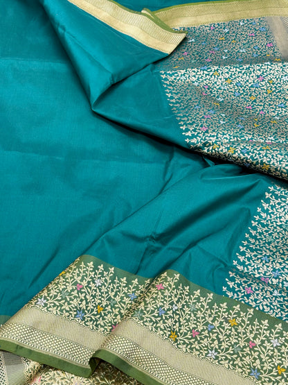 Teal Green Pure Mulberry Katan Silk Handwoven Banarasi Saree