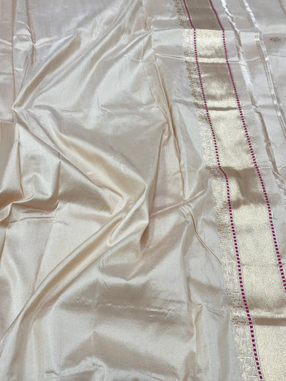 Ivory Pure Mulberry Katan Silk | Kadhwa Weave | Handwoven Banarasi Saree - The Regal Edit