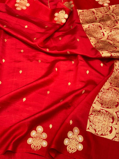 Red Banarasi Pure Raw Mango Silk | Kadhwa Technique | Handwoven Saree