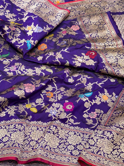 Purple Pure Double Katan Silk Handwoven Banarasi Saree | Kadhwa Technique  Authentic Banarasi Saree