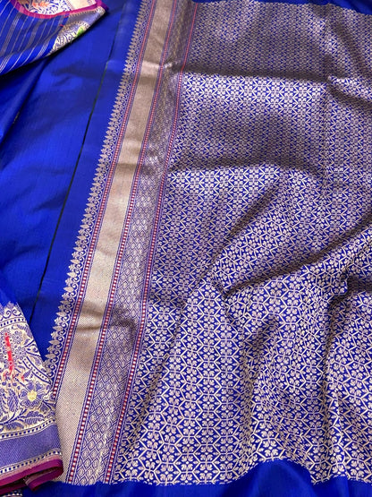 Royal Blue Pure Mulberry Katan Silk | Kadhwa Ektara Weave | Handwoven Banarasi Saree - Six Yards of Pure Elegance