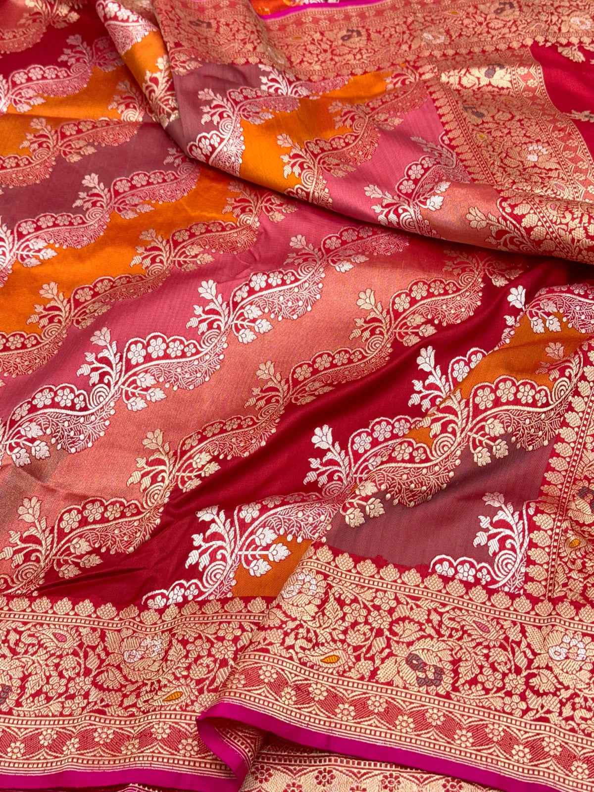 Red Pure Mulberry Katan Silk  Handwoven Banarasi Saree