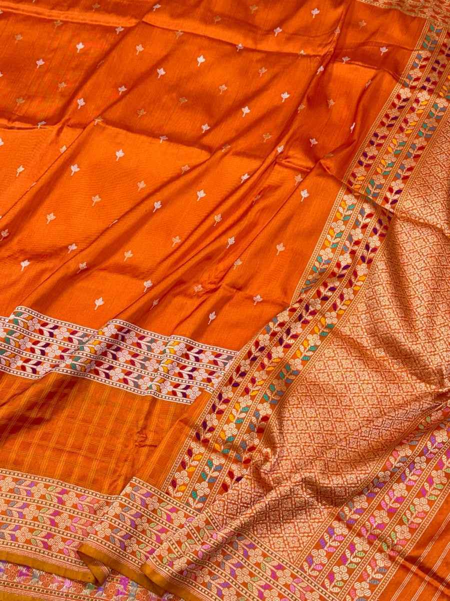 Sky Blue Pure Kora Silk & Pure Katan Silk Ektara Weave Handwoven Banarasi Saree