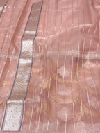Peach Pure Kora Silk Handwoven Banarasi Half & Half Saree