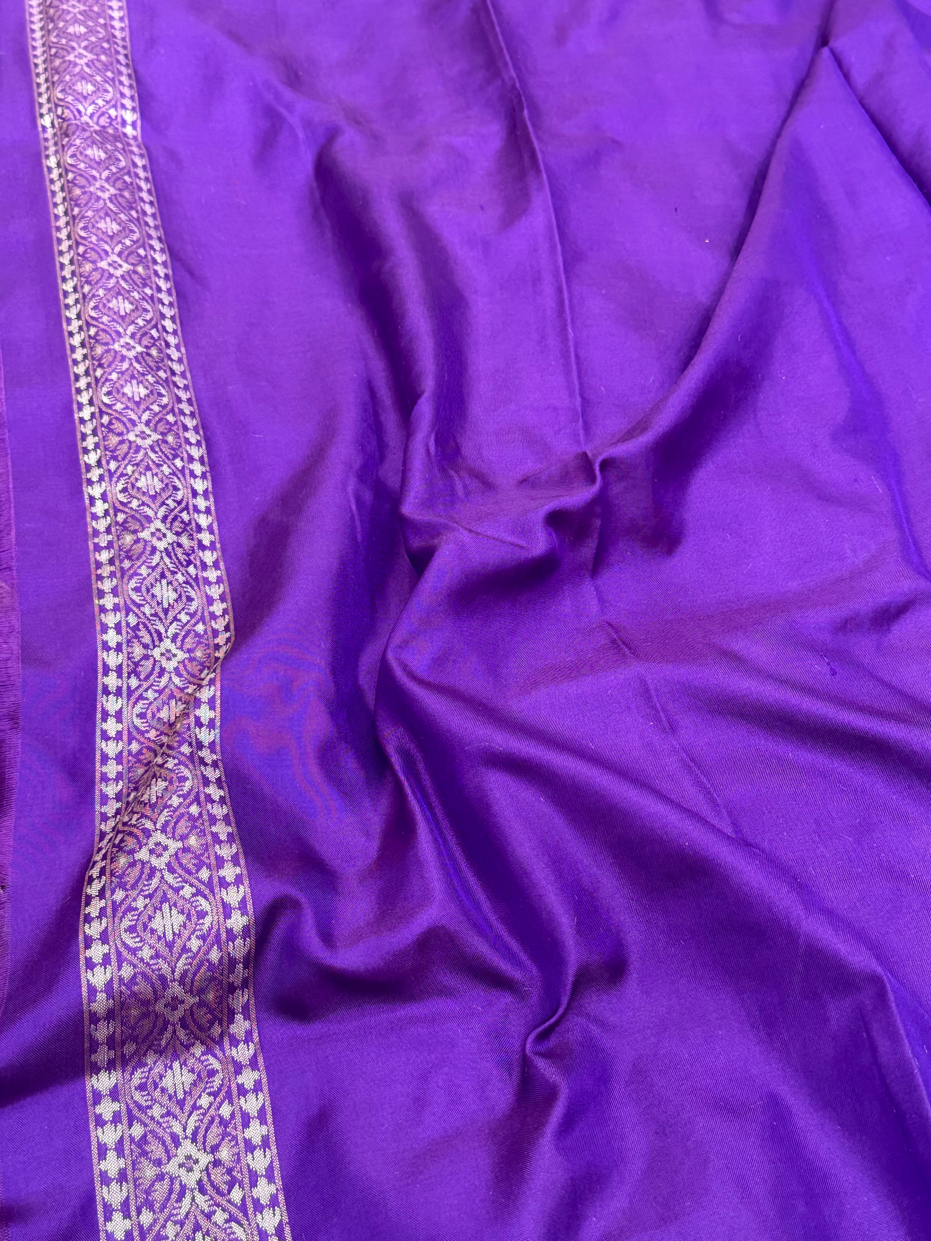 Purple Pure Mulberry Katan Silk Jamdani Handwoven Banarasi Saree- Ektara Weave