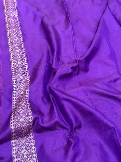 Purple Pure Mulberry Katan Silk Jamdani Handwoven Banarasi Saree- Ektara Weave