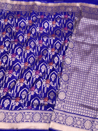 Blue Banarasi Handloom Saree | Pure Katan Mulberry Silk Meenakari Saree