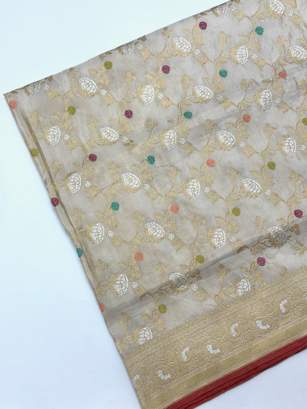 Ivory Katan Tissue Silk Pure Handwoven Saree