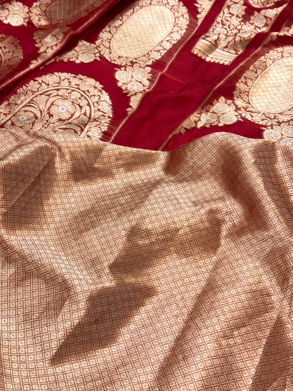 Red Kora Tissue Pure Handwoven Lahenga