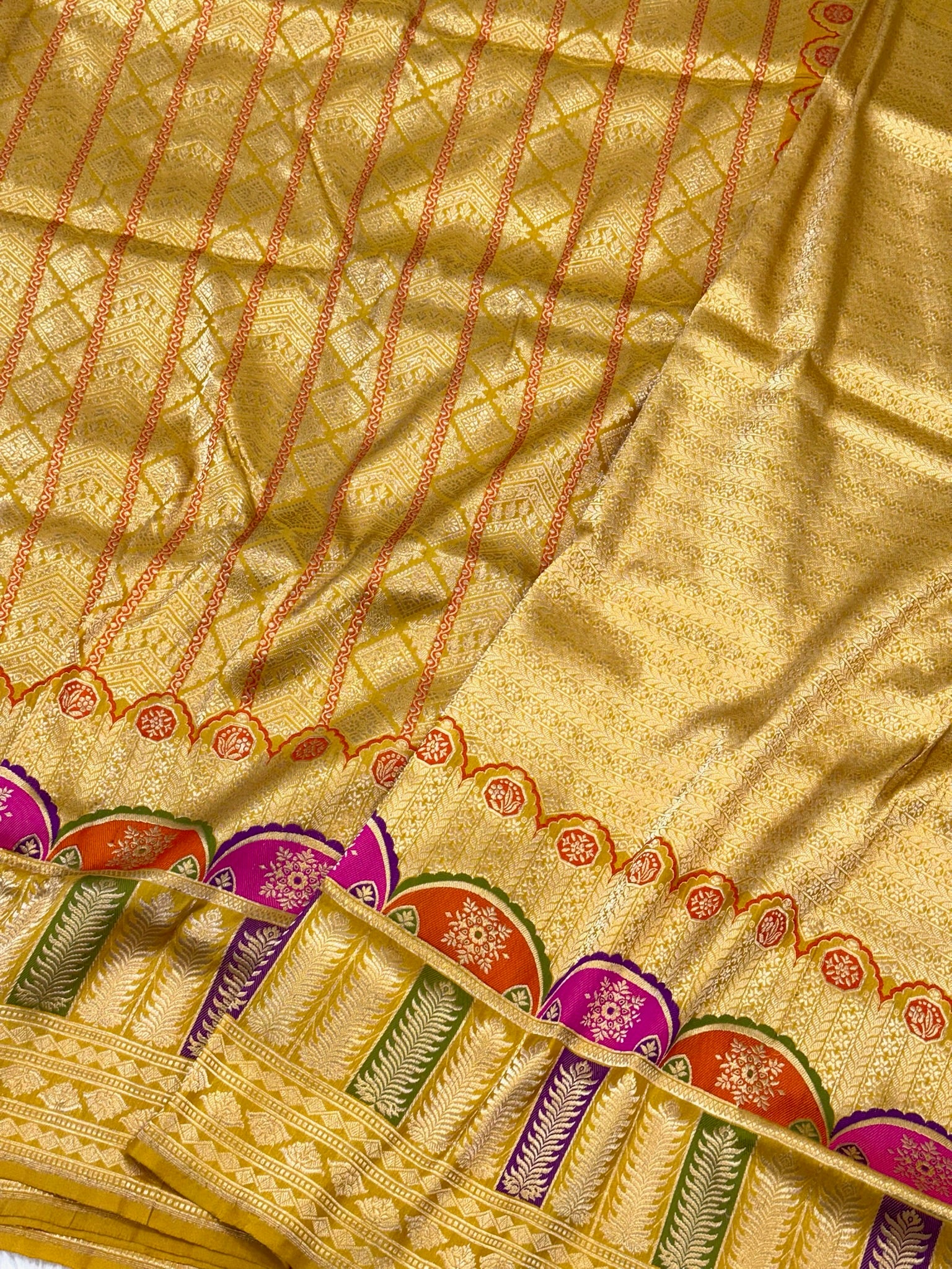 Mustard Yellow Pure Katan Silk Handwoven Banarasi Saree |Brocade|