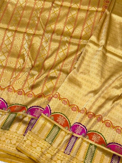 Mustard Yellow Pure Katan Silk Handwoven Banarasi Saree |Brocade|