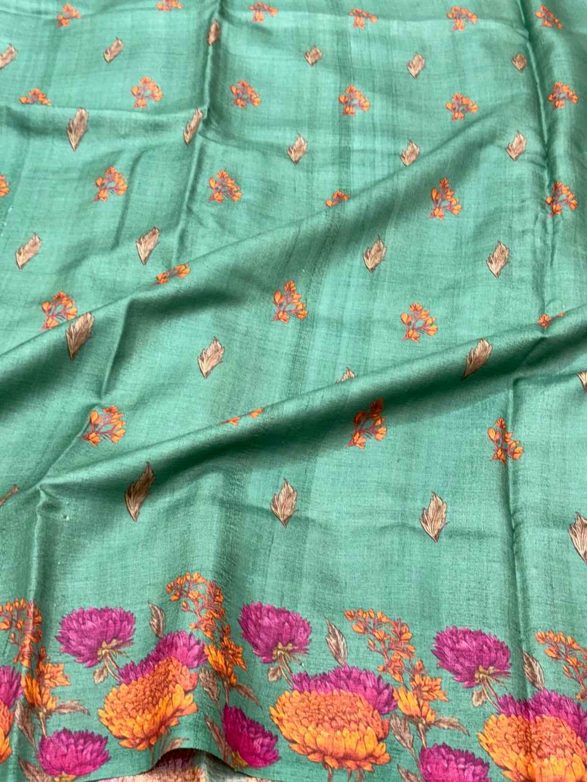 Green Pure Tussar Silk Handloom Printed Banarasi Saree - Soft Lightweight Banarasi Saree