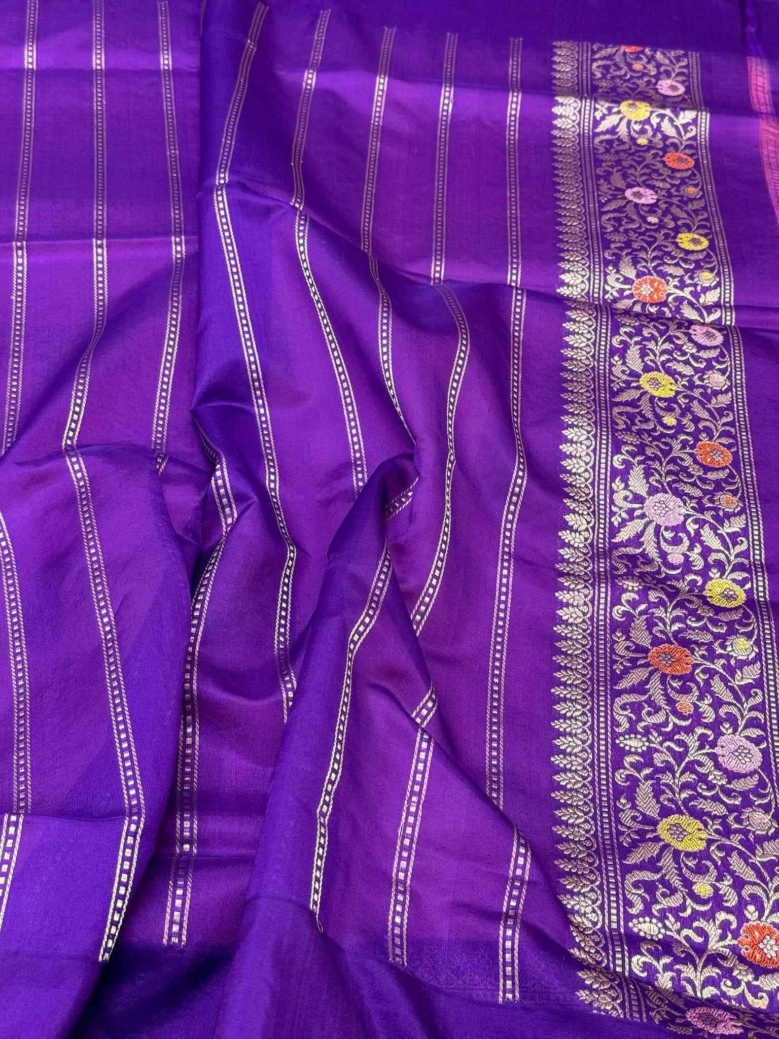 Pink/Purple Pure Mulberry Kora Silk Handwoven | Kadhwa Technique | Banarasi Saree - Effortless Drape