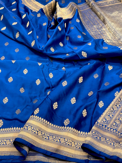 Blue Pure Mulberry Silk & Katan Silk Handloom Banarasi Saree