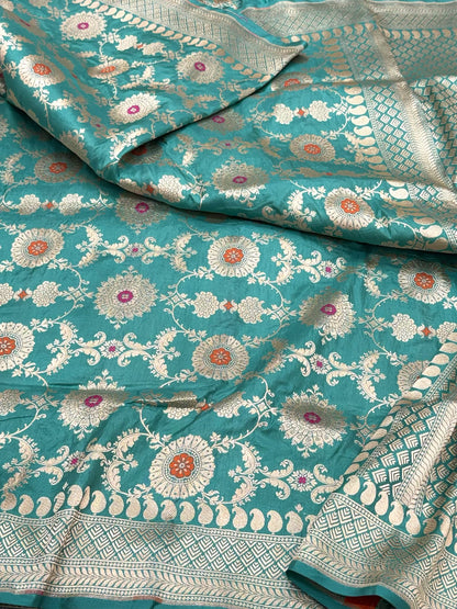 Sea Green Handloom Banarasi Saree | Pure Mulberry Katan Silk Banarasi Saree