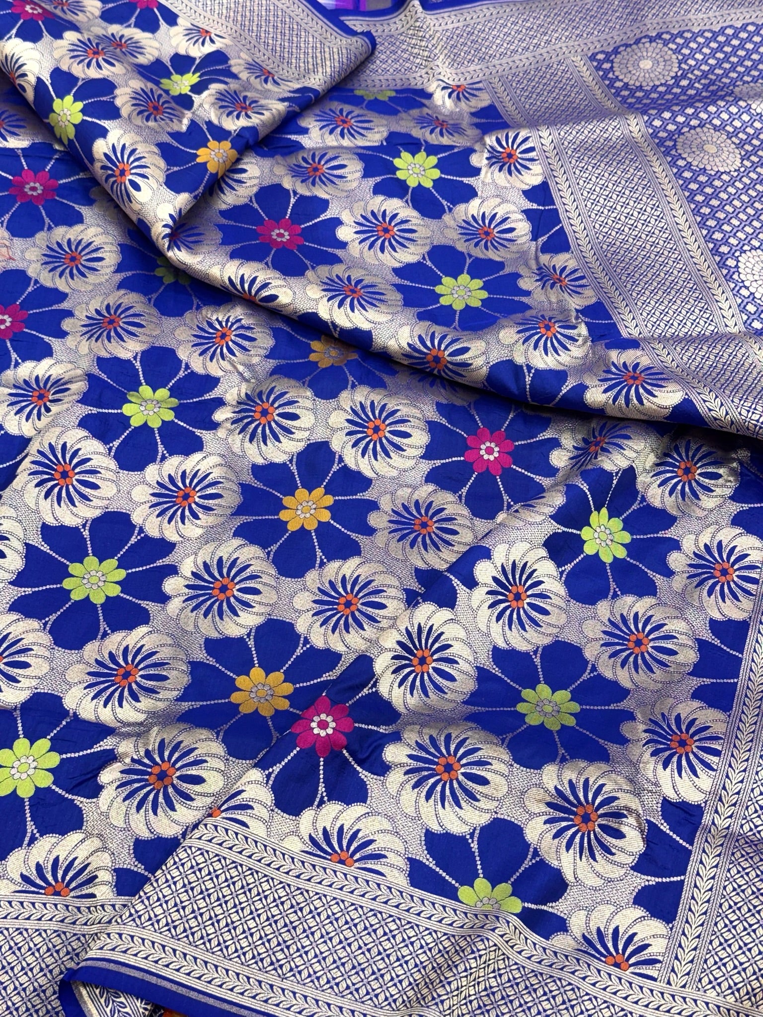 Electric Blue Pure Mulberry Katan Silk Banarasi Handloom Saree