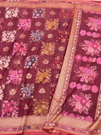 Wine Pure Muslin Cotton Jamdani Handloom Banarasi Saree Lightweight Saree With Ektara Weave