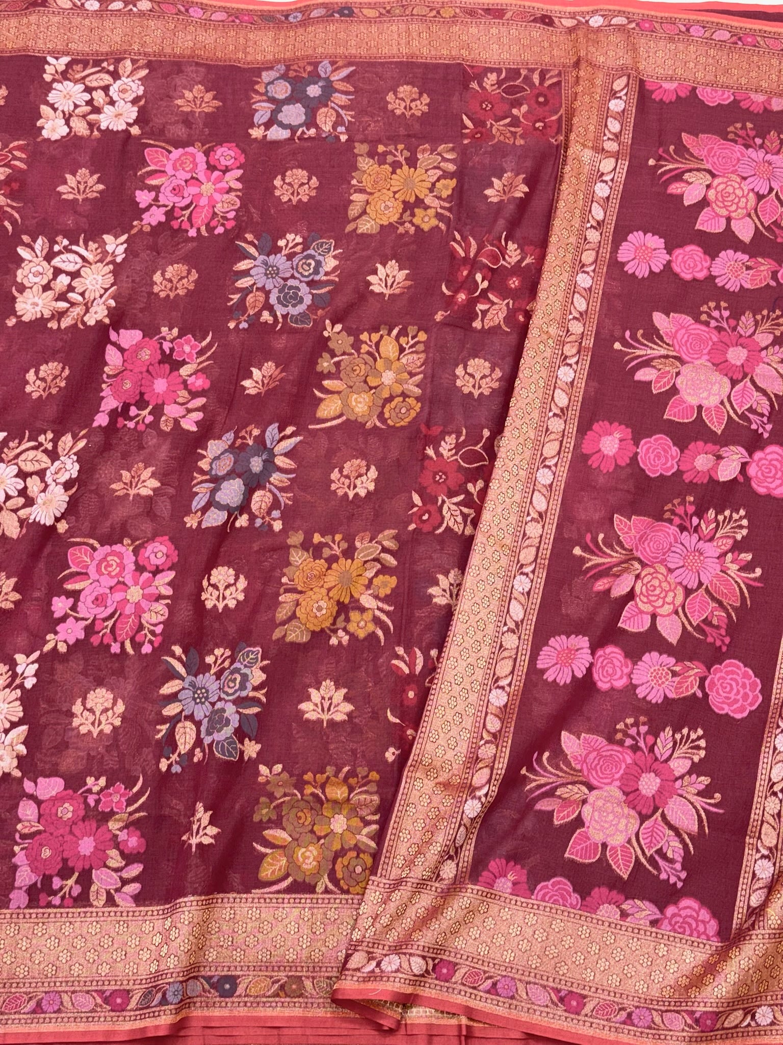 Wine Pure Muslin Cotton Jamdani Handloom Banarasi Saree Lightweight Saree With Ektara Weave
