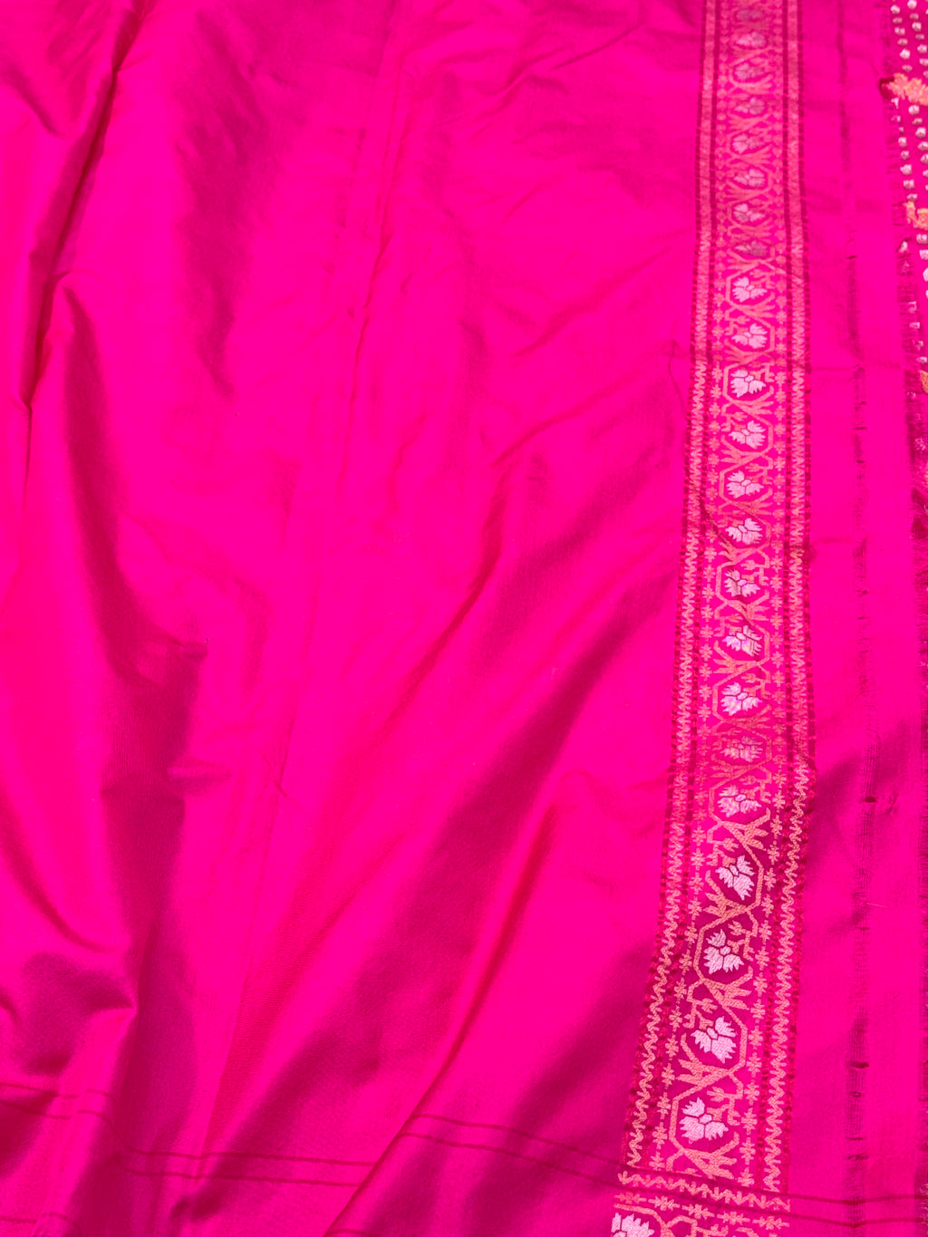 Hot Pink Pure Double Katan Silk Handloom Banarasi Saree- Ektara Weave