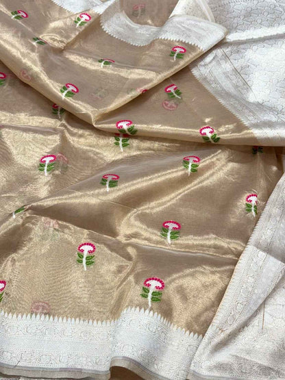 Blue Handloom Banarasi Saree With Pure Katan Silk & Pure Mulberry Silk