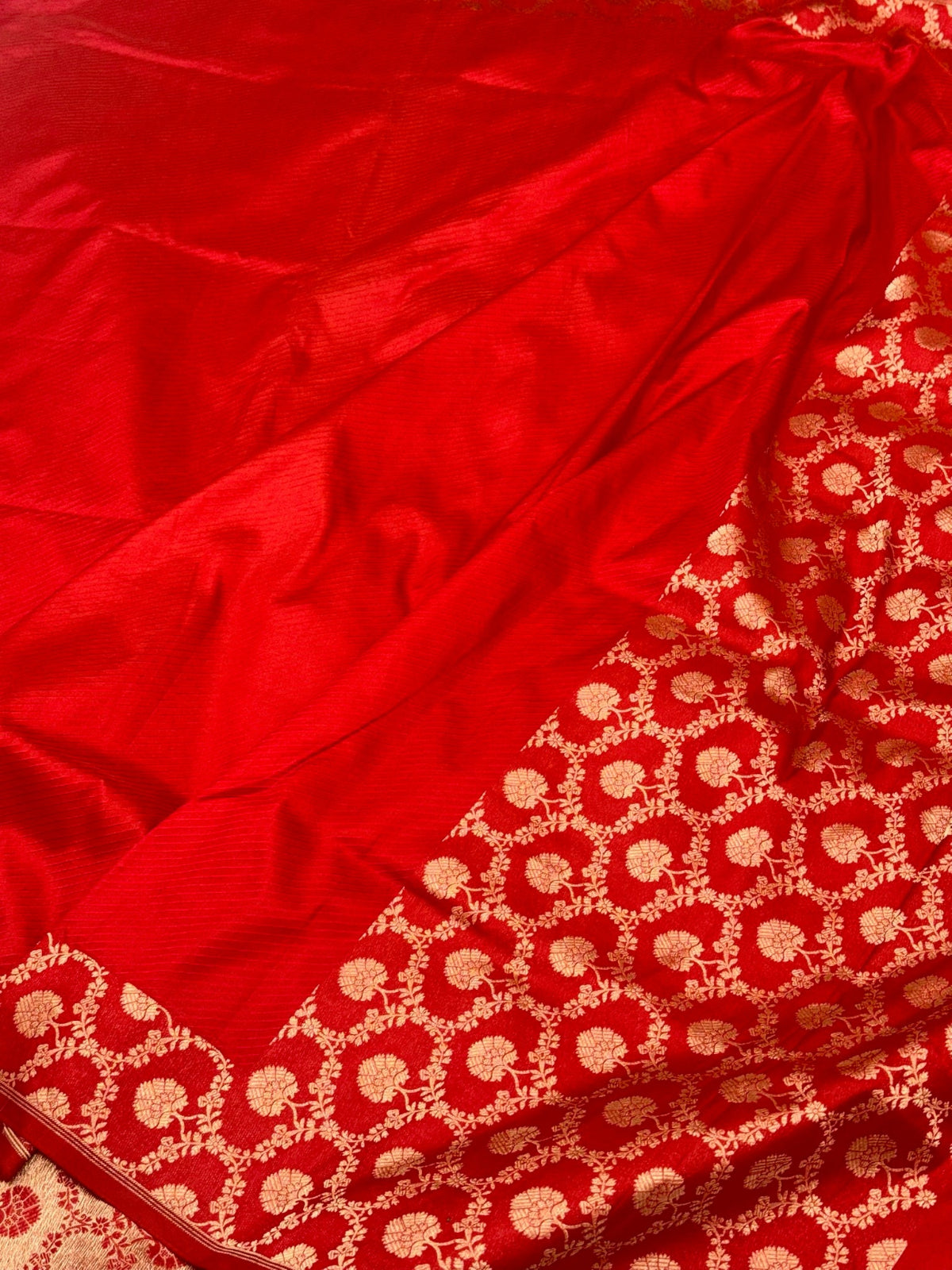 Reddish Orange Pure Katan Silk Handloom Contemporary Banarasi Saree