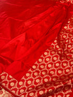 Reddish Orange Pure Katan Silk Handloom Contemporary Banarasi Saree