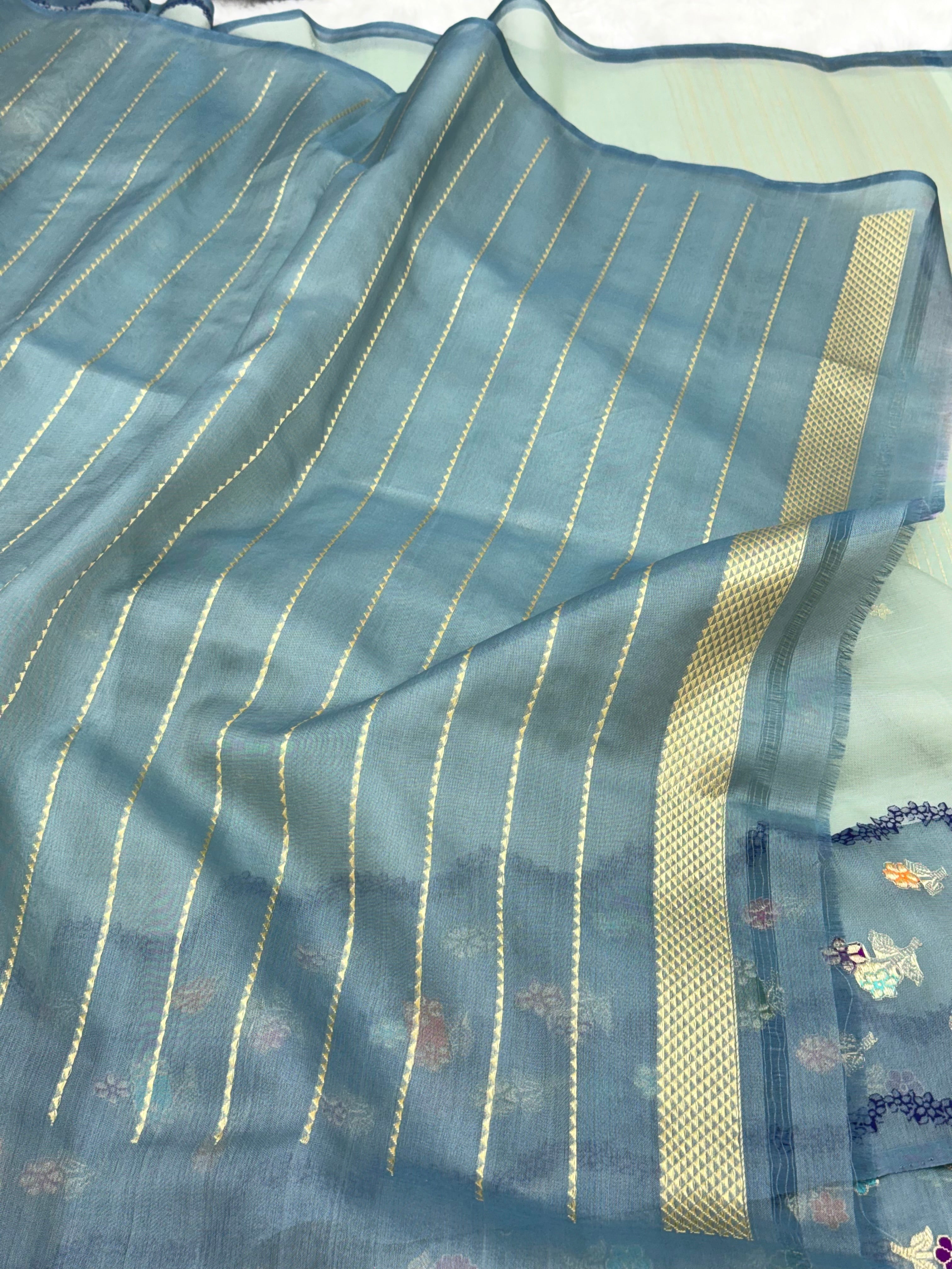 Pale Green Pure Kora Silk Handwoven Banarasi Saree