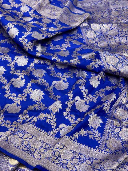 Blue Authentic Banarasi Saree | Pure Katan Mulberry Silk Handwoven Banarasi Sare - Timeless  Kadhwa Elegance