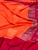 Orange Pure Mulberry Muga And Satin Silk Banarasi Saree - lightweight soft drape