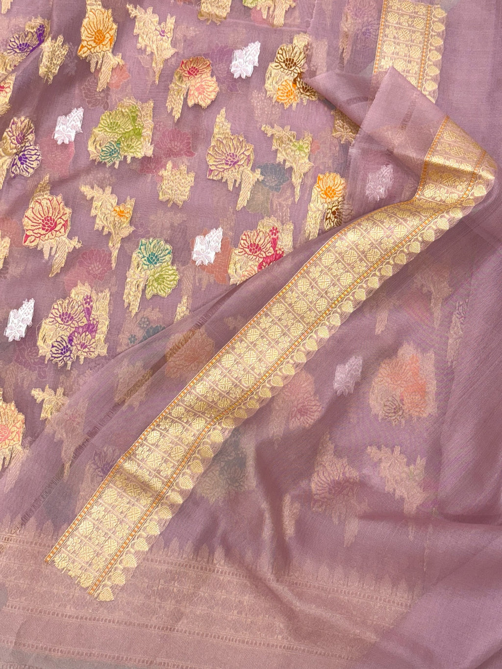 Mauve Pure Kora Organza Silk Saree