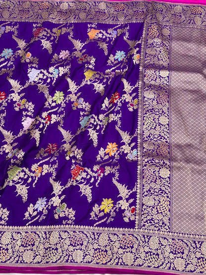 Purple Luxury Banarasi Saree | Pure Mulberry Silk & Pure Double Katan Silk - Kadhwa Banarasi Saree