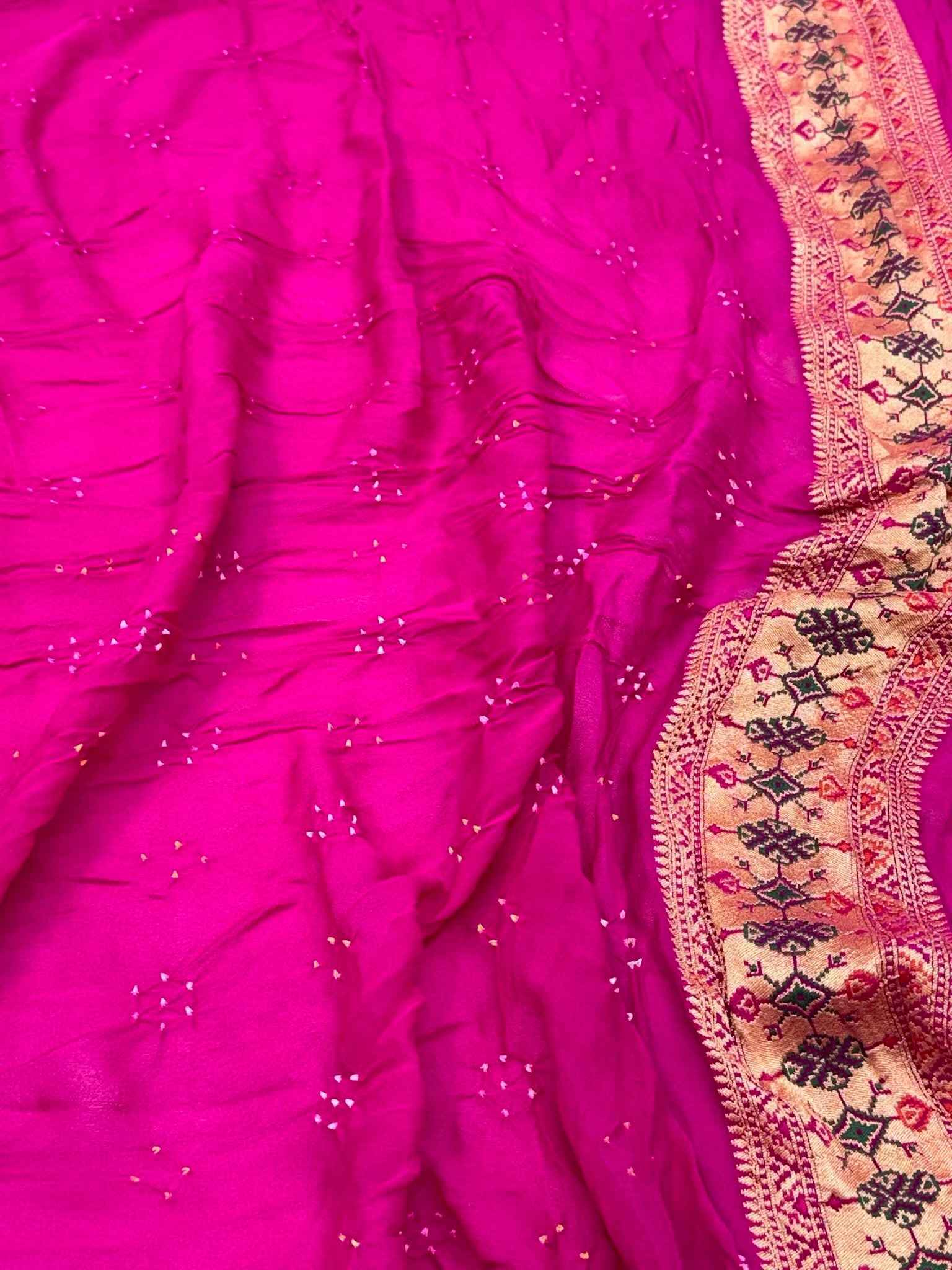 Red/Orange Pure Banarasi Bandhej Lightweight Saree - Pure Chiffon Georgette Handloom Banarasi Saree