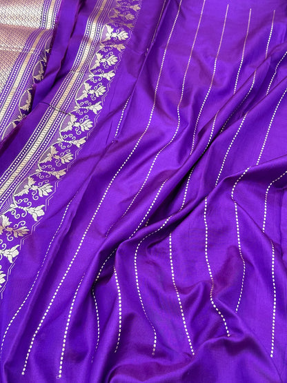 Purple Pure Mulberry Katan Silk Handwoven Authentic Banarasi Saree - Kadhwa Technique
