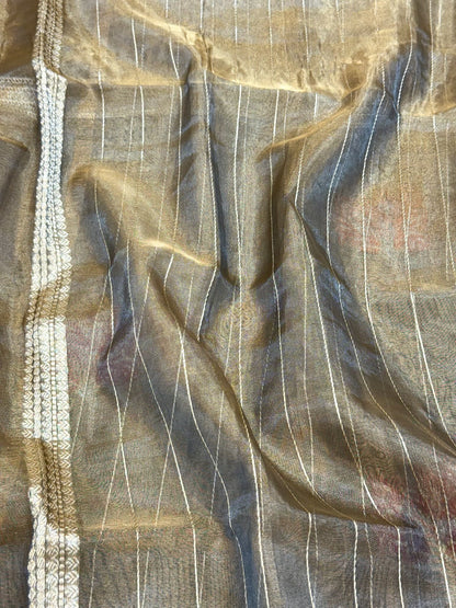 Molten Gold Pure Tissue Silk Handwoven Banarasi Saree | Soft Lightweight Kadhwa Ektara Weave Saree