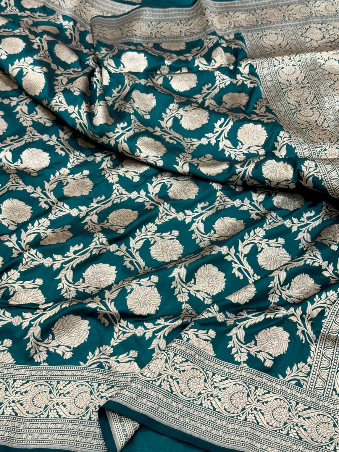 Teal Green Pure Katan Silk Saree | Pure Mulberry Silk Banarasi Handloom Saree