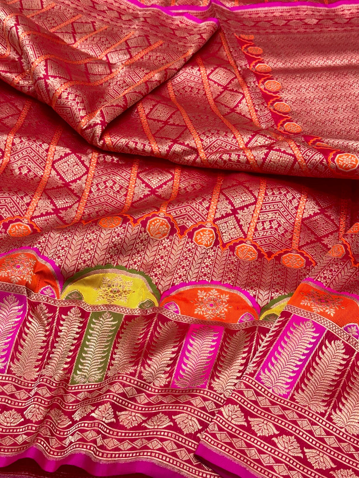 Red Banarasi Handwoven | Kadhwa Technique | Contemporary Pure Katan Mulberry Silk Saree